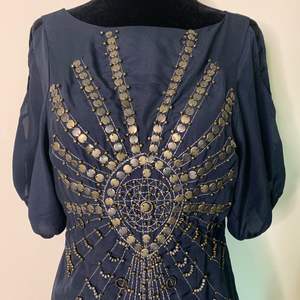 Love Stitch Beaded Mini-Dress Size S Navy Blue